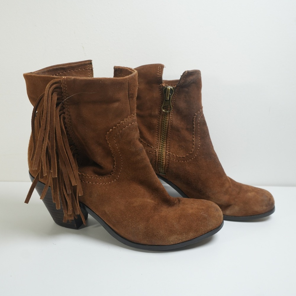 Brown Suede Fringe Ankle Boots